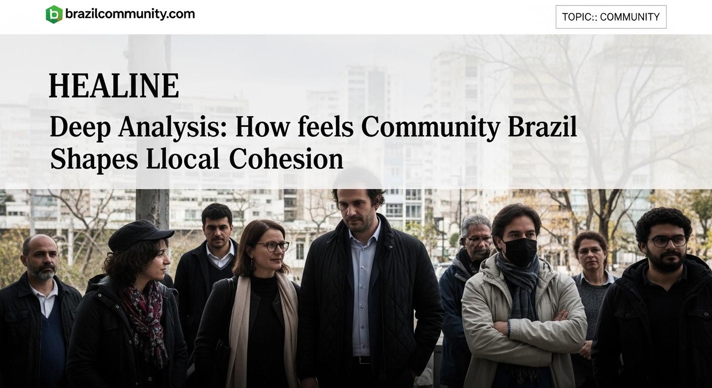 A diverse Brazilian community gathering at a street festival with music, food stalls, and colorful decorations.