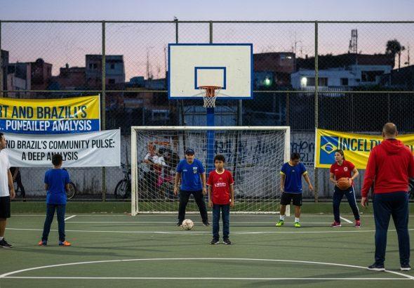 Brazilian community athletes in a neighborhood field promoting inclusion through sport